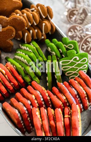 Assorted Holiday Cookies in Festive Red and Green Colors Stock Photo