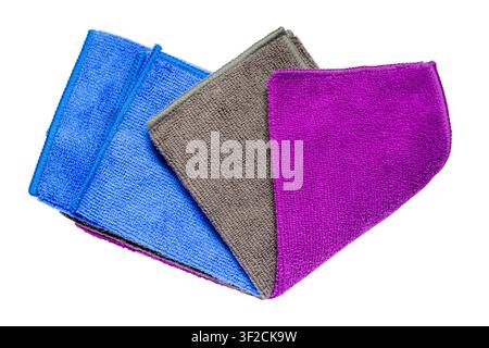 Set of multicolored microfiber cloths on a white background. Microfiber kit isolated Stock Photo