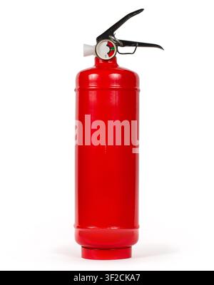 Fire extinguisher close-up. Red fire extinguisher on a white background. Stock Photo
