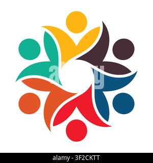 This vibrant abstract icon features stylized figures representing unity and community. Perfect for projects focusing on teamwork, support, and diversi Stock Vector