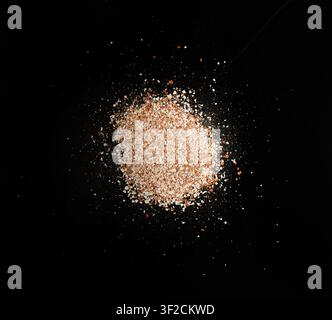 Broken Egg Shell Isolated, Crushed Eggshell, Calcium Supplement, Cracked Eggshells, Natural Compost Ingredient, Broken Egg Shells Pile on Black Backgr Stock Photo