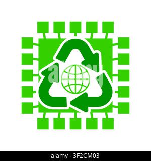 This vibrant design showcases a green technology symbol featuring a recycling logo against a circuit board backdrop, emphasizing sustainability and in Stock Vector
