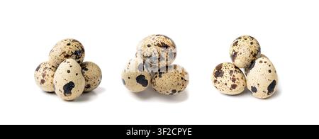 Quail Eggs Isolated, Diet Egg, Healthy Breakfast, Natural Organic Nutrition, Salad Ingredient Spotted Quail Egg on White Background Stock Photo