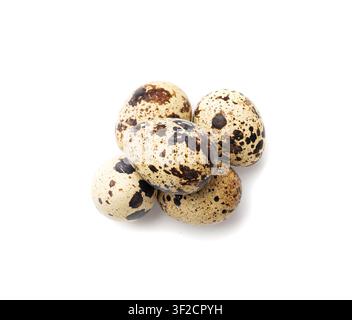 Quail Eggs Isolated, Diet Egg, Healthy Breakfast, Natural Organic Nutrition, Salad Ingredient Spotted Quail Egg on White Background Stock Photo