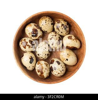 Quail Eggs Isolated, Diet Egg in Bowl, Healthy Breakfast, Natural Organic Nutrition, Salad Ingredient Spotted Quail Egg on White Background Stock Photo