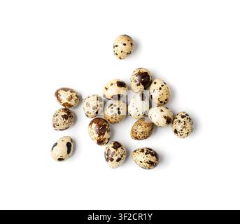 Quail Eggs Isolated, Diet Egg, Healthy Breakfast, Natural Organic Nutrition, Salad Ingredient Spotted Quail Egg on White Background Stock Photo