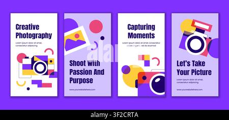 Flat Cartoon World Photography Day Social Media Story Background Template Stock Vector