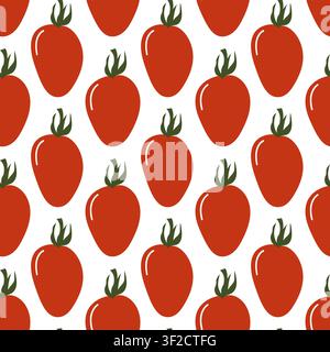 Fresh Red Tomato Seamless Pattern Healthy Vegetable Background Stock Vector