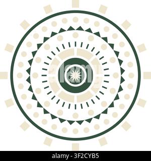 This design features a concentric ring medallion made from various rings, scalloped edges, and radial segments. It has a transparent background and a Stock Vector