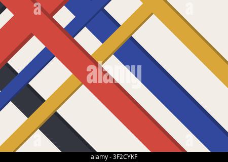 Wide flat ribbons weave over and under each other at a 45-degree angle, forming a geometric lattice. The design features multiple colors, creating a d Stock Vector