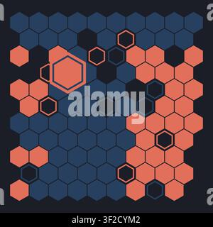 A grid of hexagons featuring two colors in a honeycomb arrangement. Some hexagons are outlined, creating a structured pattern ideal for various design Stock Vector