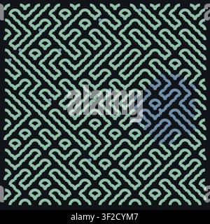 A grid of quarter-circle arcs creates a maze-like design with flowing loops on a dark background. This geometric pattern is suitable for various desig Stock Vector