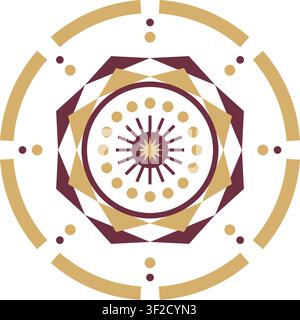 This design features a circular medallion created with concentric rings, scalloped edges, and radial segments on a transparent background. The layout Stock Vector