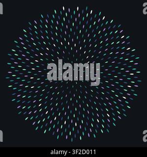 This design features hundreds of dots arranged in a spiral pattern based on the golden ratio. The colors cycle along the spiral, creating a striking v Stock Vector