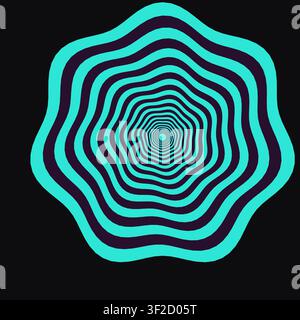 This design features an optical moire vortex made of concentric warped rings in two alternating colors. The rings twist toward the center, creating a Stock Vector