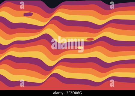 Horizontal bands of liquid marble flow with psychedelic stripes. The design features colors that shift and ripple, creating a vibrant abstract backgro Stock Vector