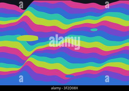 This design features horizontal bands that ripple and fold like flowing marbled ink. The colors shift between bright shades, creating a fluid and vibr Stock Vector