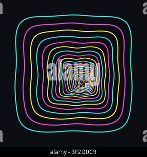 This vector illustration shows a tunnel made of nested outlines that shrink toward a vanishing point. Colors cycle in depth, creating a hypnotic effec Stock Vector