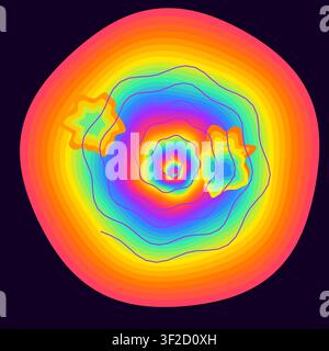 This artwork features a concentric vortex of colorful bands melting into liquid shapes. Swirling motion lines enhance the dynamic effect, creating a v Stock Vector