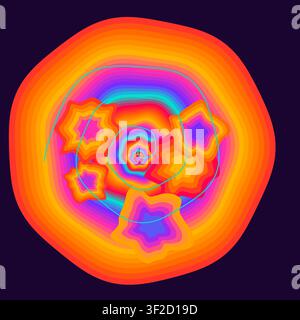 This artwork features a colorful swirl created from concentric bands that blend into liquid shapes. The design incorporates motion lines, using flat c Stock Vector