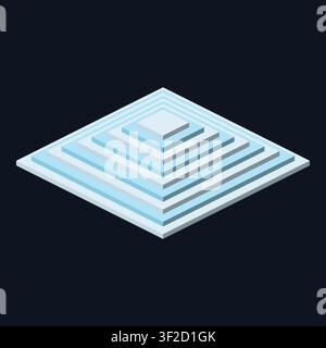 A pseudo-3D composition with isometric cube towers, extruded ziggurats, and a faceted tunnel. The design uses flat shapes to create depth and structur Stock Vector
