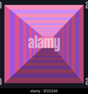 This design features an abstract tunnel made of flat, faceted shapes with a strong depth illusion. The composition includes various shades of pink and Stock Vector