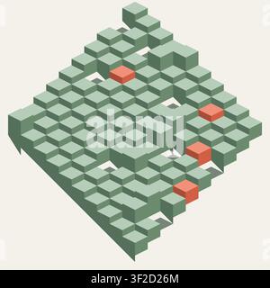This design features a seamless field of three-dimensional cubes created from flat diamond shapes. The cubes are arranged in a precise isometric patte Stock Vector