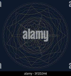 This design features an intricate rosette created with fine, interwoven line work made from overlaid curves. It displays concentric bands and an ornam Stock Vector