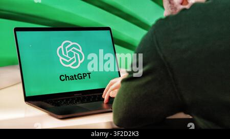 Concept of using Chat GPT artificial intelligence technologies Stock Photo