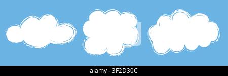 A hand-drawn outline drawing of a cloud set. Set of cloud icons sketch. Doodle children drawing. Solar icon. Vector illustration, Hand-drawn cloud set Stock Vector