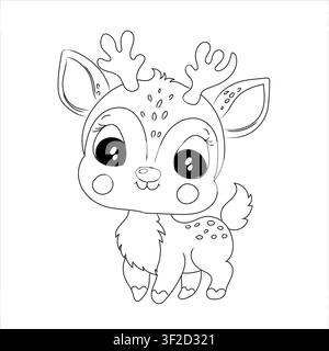 A Cute deer illustration isolated on white background, a girl deer  illustration, outline cat drawing design, EPS format, doodle art animal design. Stock Vector