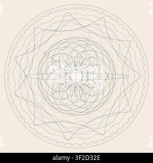 This artwork features a detailed guilloche rosette created with fine line work. It consists of interwoven curves and concentric patterns, suitable for Stock Vector