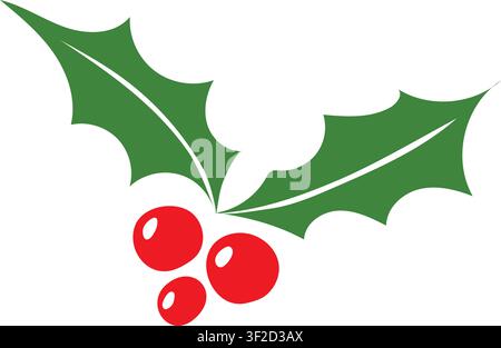A 2d flat holly berry and leaves vector icon. Eps format, Cartoon illustration of holly berry on a white background, vector illustration, simple Stock Vector