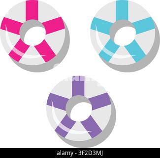 Summer beach donut floater for pool and sea, Summer background, sea and beach illustration, Summer poster design, Eps vector set Stock Vector