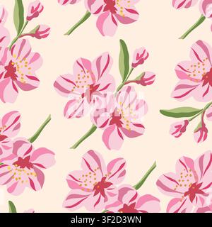 Seamless pattern of pink cherry blossom isolated on a white background. vector illustration. EPS format, Vector seamless pattern with a cherry blossom Stock Vector