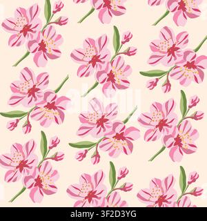 A seamless pattern of pink cherry blossom isolated on a white background. vector illustration. EPS, Vector seamless pattern with a cherry blossom Stock Vector