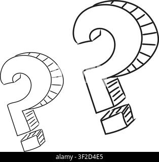 Set of hand-drawn 3D Sketch question marks. EPS format Vector illustration, A Hand-Drawn Sketch Style Trio of 3D Question Marks set, Minimalist Flat Stock Vector