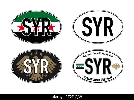 Syria, oval international vehicle registration code license plate car sticker, vector illustration Stock Vector