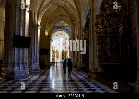 Checkered Floor Corridor With Arches Oviedo Cathedral Spain  Stock Photo