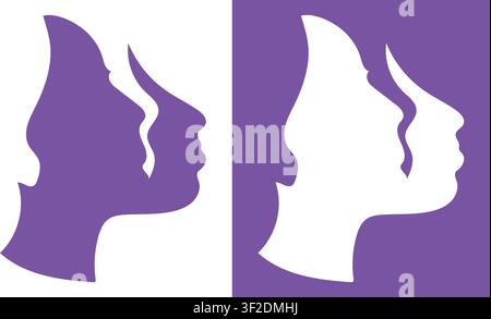 Human Face Silhouette Color Inversion Illustration Set Stock Vector