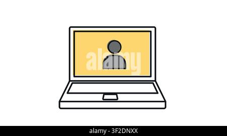 Laptop user profile icon: portable notebook computer displaying personal avatar and account login symbol on screen, modern offset color line art vecto Stock Vector