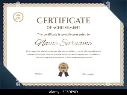 Professional Certificate of Appreciation Diploma Design in Corporate Navy Blue Stock Vector