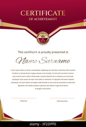 Elegant Burgundy and Gold Certificate of Achievement Template Vector Stock Vector