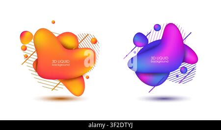 Set of Abstract Modern Graphic Elements. 3D Dynamical Colored Forms and Line, Vector Illustration Stock Vector
