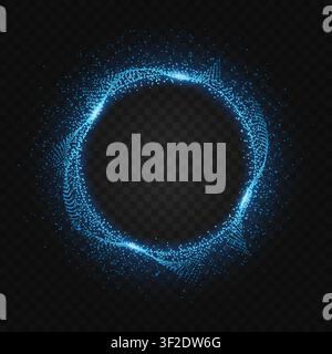 Blue Particles Liquid Dynamic Flow on Transparent Grid, Vector Illustration Stock Vector