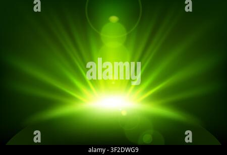 Green Rays with Lens Flare, Vector Illustration Stock Vector