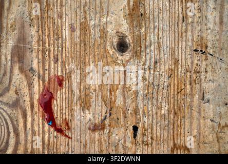 Weathered wooden work bench surface for abstract background texture Stock Photo