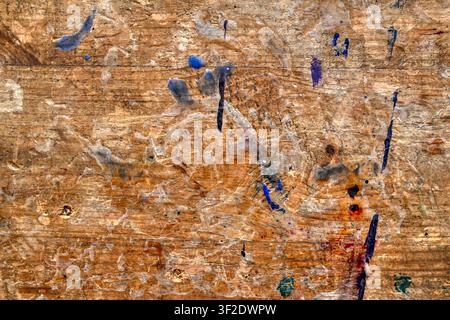 Weathered wooden work bench surface for abstract background texture Stock Photo