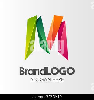 Brand Logo Letter M Template, 3D Shape Low Poly, Suitable For Business Company Visual Identity, Vector Illustration Stock Vector