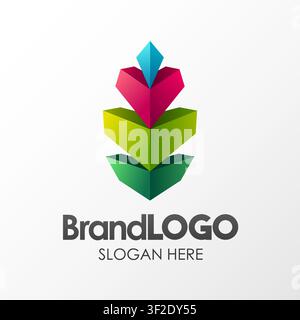 Brand Logo Leaf Template, 3D Shape Low Poly, Suitable For Business Company Visual Identity, Vector Illustration Stock Vector